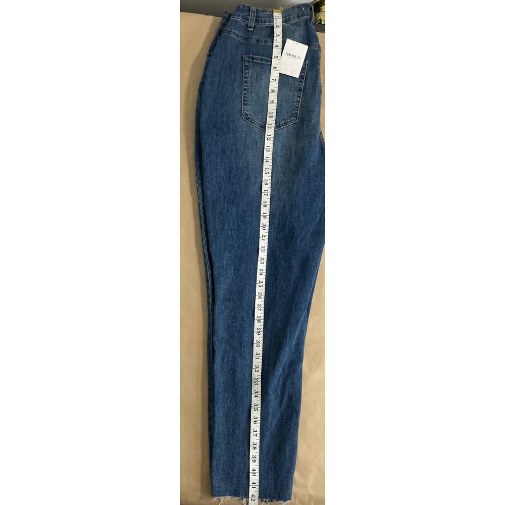 Forever 21+ Mom Jeans 14 High Rise  Blue Denim Raw Hem Basic Minimalist Stretch‎ - Picture 7 of 11